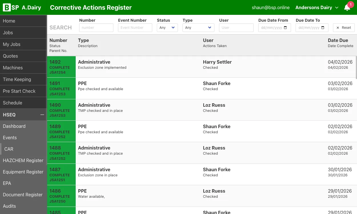 HSEQ CAR - Corrective Actions Register