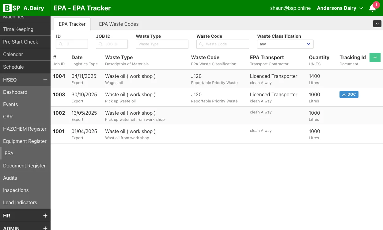 HSEQ EPA Tracker