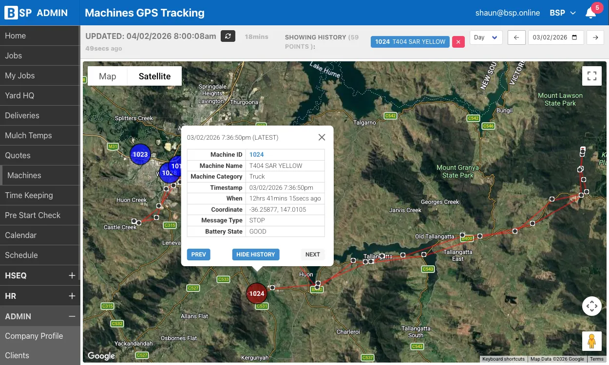 Machines GPS Tracking